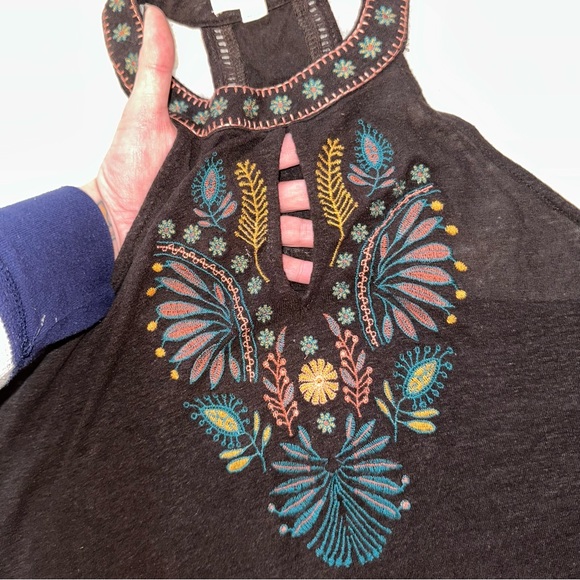 Boho tank top halter neck, racer back chocolate brown, beautiful embroidery - Picture 6 of 7